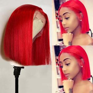 Smartinnov Red Human Hair Bob Wigs 13x4 HD Lace Front Virgin Remy Hair for Women 12 Inch Silky Straight HD Transparent Lace Bob Wig Pre Plucked Hairline Full Ends with Baby Hair 180% Red Bob Wigs