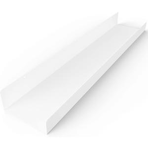 DIY CARTEL Made in USA Floating Metal Wall Shelf Picture Ledge - USA Manufactured Steel - Industrial Heavy Duty Modern Farmhouse Rustic Designed Shelf (24in White)