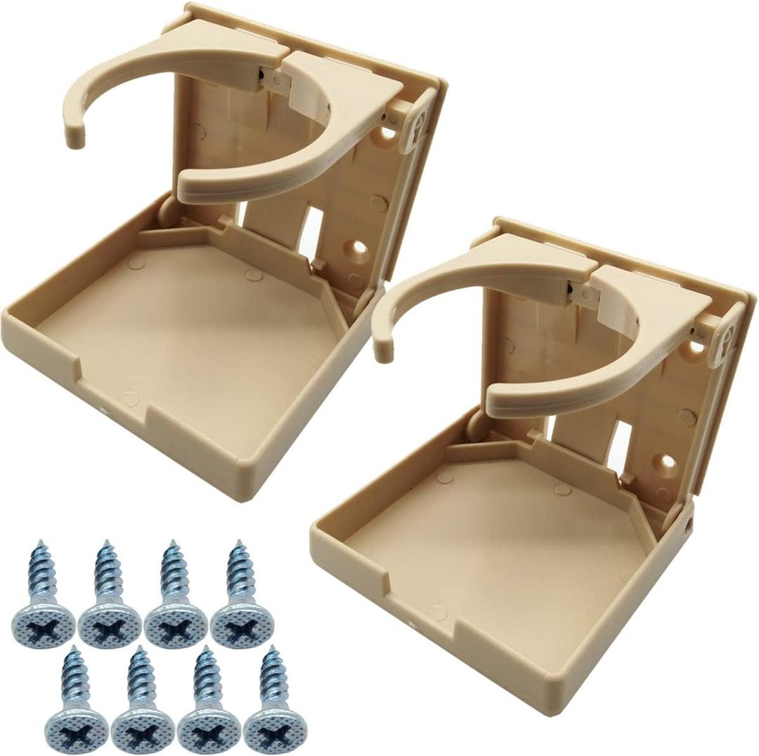 TIHOOD 2PCS Adjustable Folding Drink Holder with Screws/Adjustable Cup Holder for Marine/Boat/Caravan/Car (Beige)