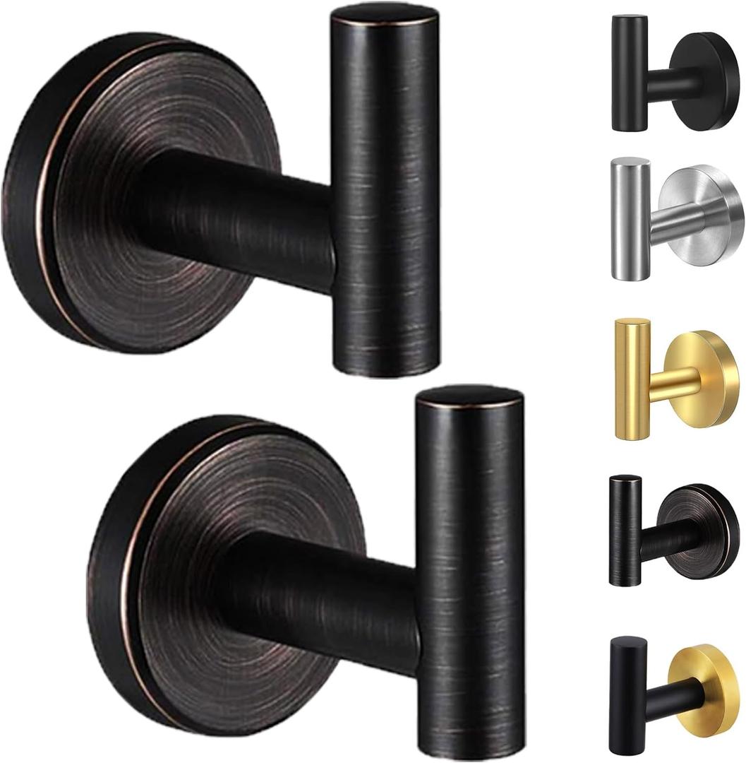 Kruodop Towel Hooks for Bathroom,2 Packs Wall Mount Towel Holder, Bronze Matte Wall Robe Hook,Stainless Steel Heavy Duty Door Hanger Towel Hook for Kitchen, Bedroom,Hotel,Pool,Coats