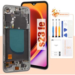 OLED Screen for Samsung S23 FE Screen Replacement for Samsung S23 FE LCD Screen SM-S711B,SM-S711U Touch Display Digitizer Assembly Repair Parts with Frame(Black with Fingerprint Function)