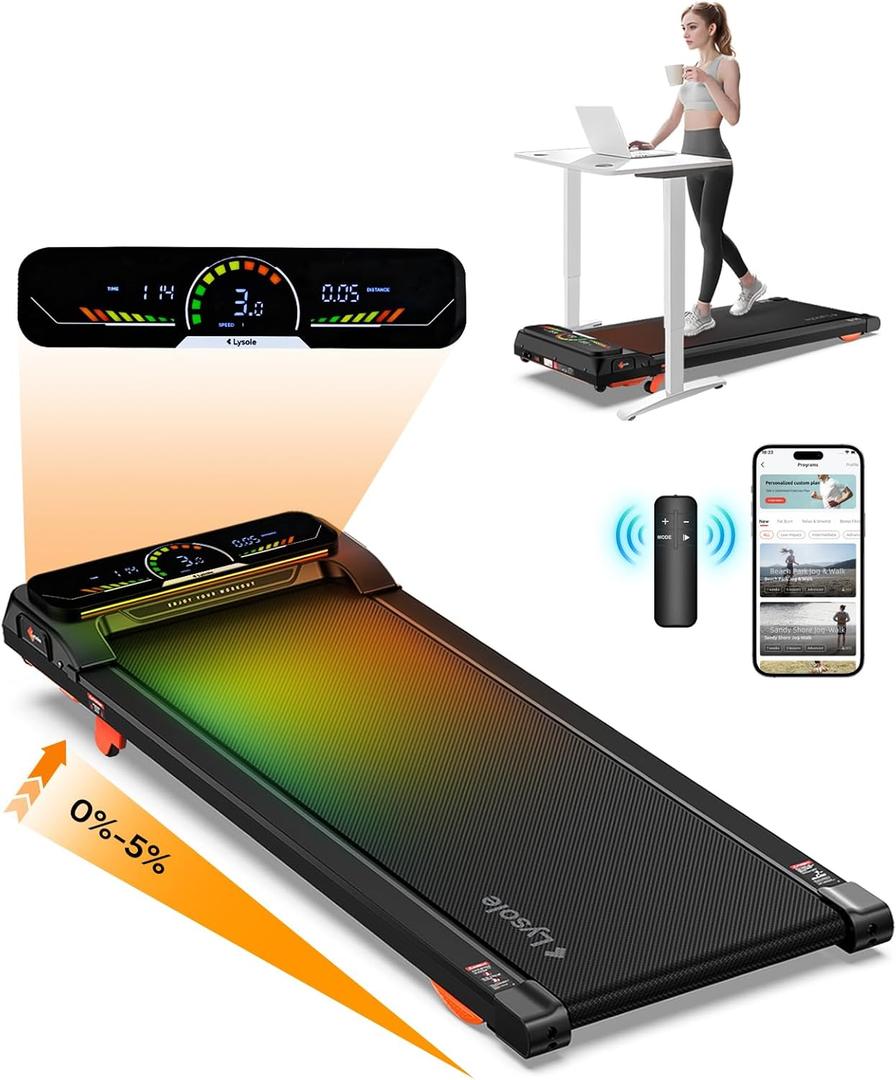 Walking Pad Treadmill with Incline,Treadmills for Home and Office,340 Lb Capacity,4 in 1 Portable Under Desk Treadmill with APP and Remote Control,Large LED Display (Black orange)