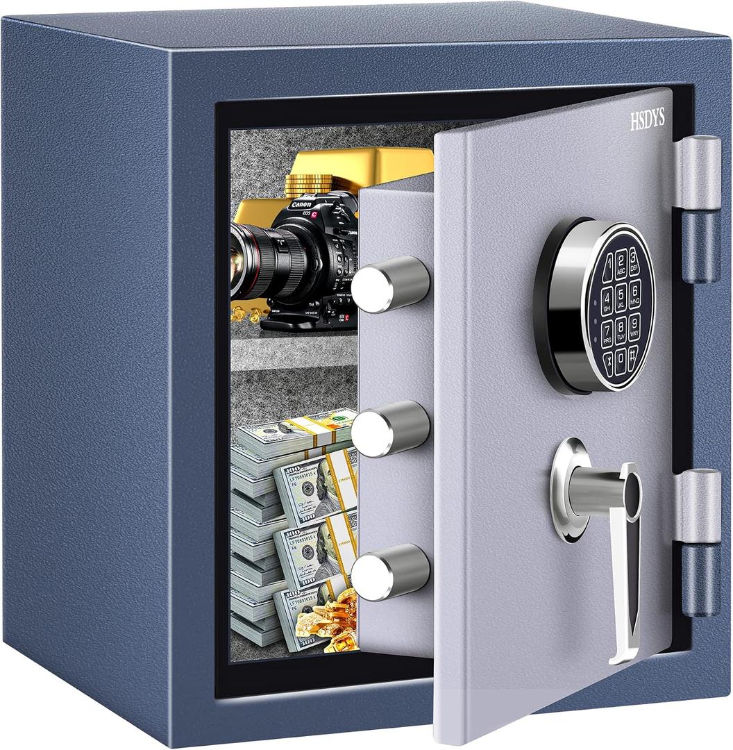 HSDYS 1.0 Cu Ft Fireproof Home Safe Box with Digital Keypad and Back Keys