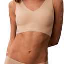 Calvin Klein Womens Invisibles Comfort Seamless Lightly Lined V Neck Bralette Bra (Medium, Bare)