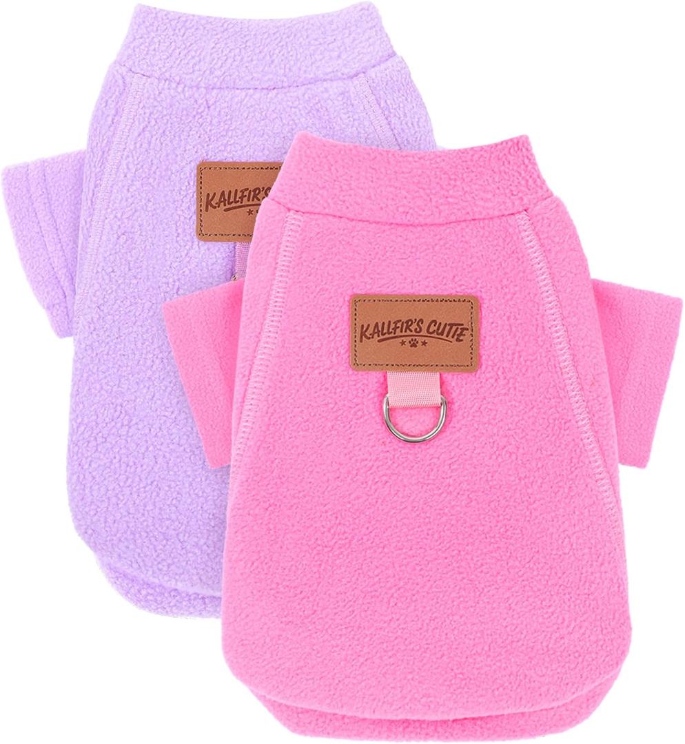 2 Pieces Dog Sweaters with Leash Ring Fall Fleece Dog Clothes for Small Dogs Girl Boy Winter Warm Pet Pullover Sweatshirt Puppy Sweater Outfit Clothing, XS, Pink and Purple