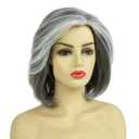 Grey White Highlight Wigs for Women Heat Resistant Synthetic Hair Natural Wave Womens Wigs for Women Lady Daily Used Cosplay Costume Halloween Old Lady Wigs (Silver Gray)