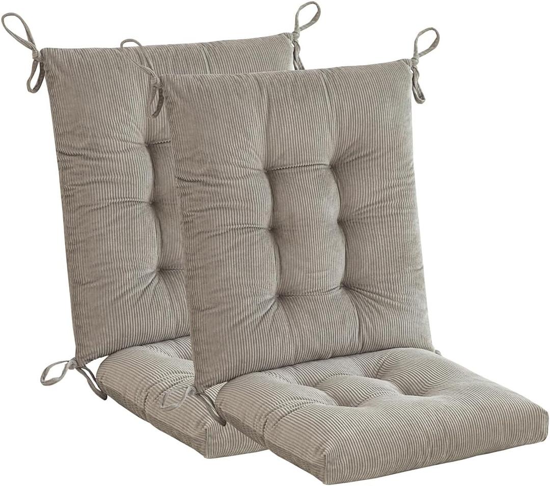 Outdoor Patio Cushion, Rocking Chair Cushion, Tufted Pads, Set of Upper and Lower with Ties Pack of 2 (2 Sets) - Back 20"17", Seat 17"17" (Grey)