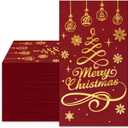 Whaline Merry Christmas Guest Paper Napkin Red Gold Foil 3 Ply Disposable Napkin Xmas Tree Dinner Hand Napkin Towel for Winter Party Supplies Table Decor, 80Pcs