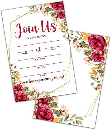 Tedea Pink Floral Bridal Shower Invitations, Bridal Shower Invites Cards for Engagement Party, Wedding Party, Set of 25 Invitations & 25 Envelopes (A07), Pack Of 5