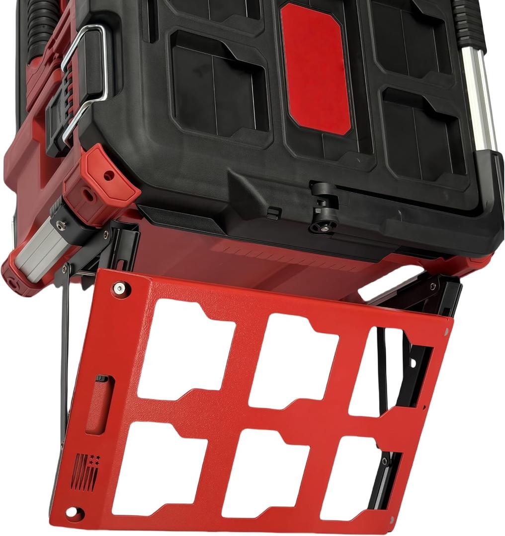 for Milwaukee Packout Compatible Foldable Side Mount Rack Heavy Duty Side Storage Organizer, Wall & Floor Installation, 100LB Capacity, Toolbox Accessory (Red, Size 1)