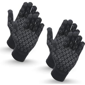 Heat Logic Unisex Thermal Knitted Winter Gloves, Touchscreen Compatible Cold Weather Warm Gloves for Men & Women, Pack of 2 (2 Pair Black - With Grip) Large-X-Large