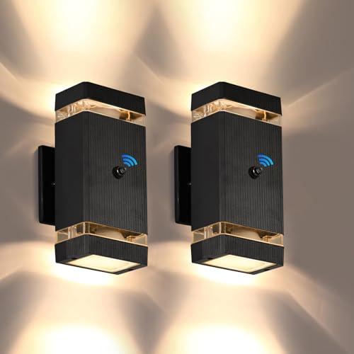 futxnziey Outdoor Wall Lights 2 Packs, Aluminum Up and Down Outdoor Lights, Modern Black Wall Sconce with Dusk to Dawn Sensor Exterior Wall Light for Porch Patio Door