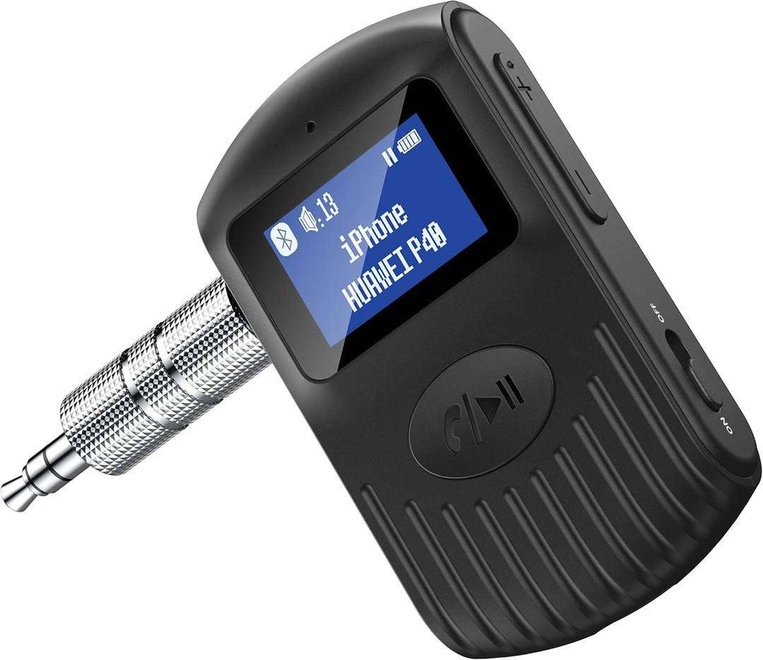 COMSOON Bluetooth Receiver with LCD Screen, Portable 3.5mm AUX Bluetooth 5.0 Adapter for Car/Home Stereo/Speaker/Wired Headphones, Noise Cancelling/Hands-Free Calling/Music Streaming-Black