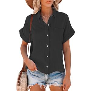 Lingjiazi Womens Short Sleeve Button Down Shirts V Neck Collared Blouses Tops for Women S
