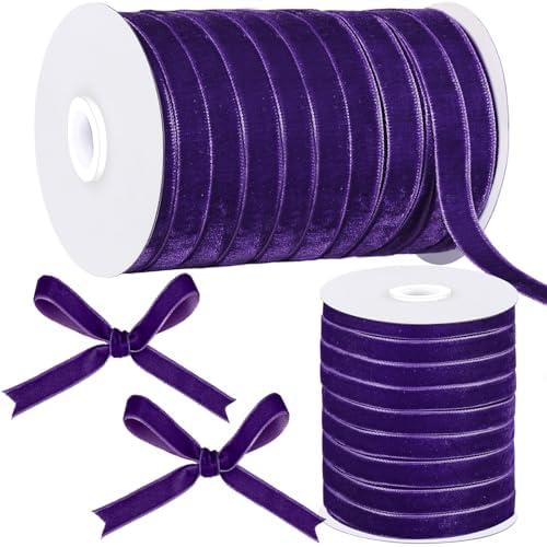 Chuangdi 3/8 Inch, 30 Yard Purple Velvet Ribbon Wide Vintage Velvet Ribbons for Christmas Tree Ornaments Flower Bouquets Wedding Wreath Bow Making DIY Craft Choker