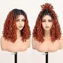 X-TRESS Ginger red Color Braided Faux Locs Wigs for Black Women Embroidered 4 * 4 Lace Front Braided Wigs with Baby Hair 14 Inch Synthetic Lace Front Wig Braid Hair Short Twist Wig T2/350