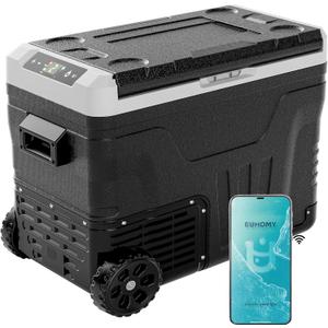 EUHOMY 12 Volt Refrigerator, 53QT(50L) Electric Cooler, Portable Freezer 12V/24V DC 110-240V AC, 12V Fridge -4~68, 12V Cooler with Wheels & 2 Baskets for Travel, Truck, Boat, Camping