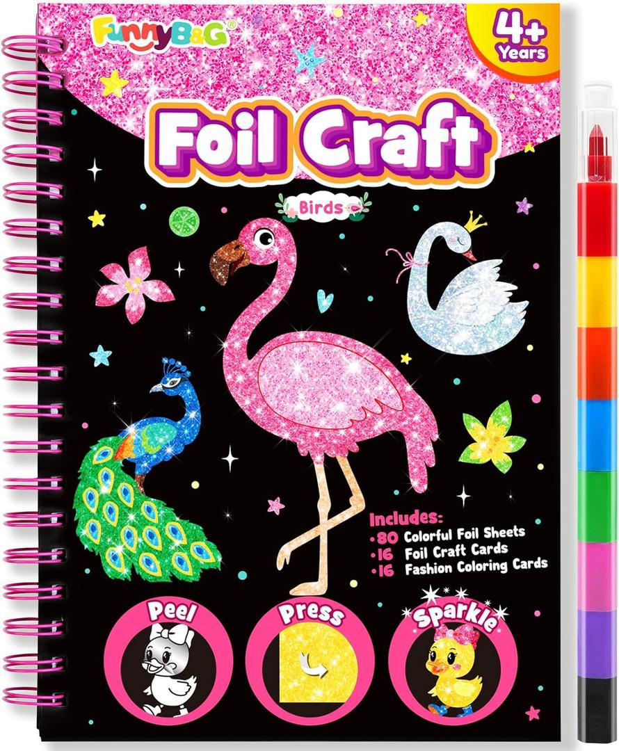FUNNYB&G Foil Art Crafts for Kids Ages 4-8: Valentines Crafts for Kids 2026,Birthday Gift for Girls, Art and Crafts Supplies, Party Favors, Creative Toys for Girls Boys 4 5 6 7 8 9 Years Old(Birds)