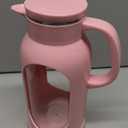 Delove 68 oz/2 Liter Glass Pitcher with Shatterproof Shell - Heat Resistant Glass Liner - Stainless Steel Lid - Carafe & Jug for Iced Tea,Hot/Cold Water,Homemade Juice Beverages (Pink)