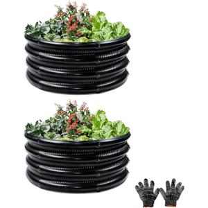 Gartist 2 Pcs 2x2X1 FT Round Galvanized Raised Garden Bed Kit, Black Outdoor Planter Garden Bed, Metal Raised Box for Vegetables, Fruits, Flowers & Herbs