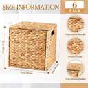 Jinei 6 Pcs Wicker Storage Basket with Lid Bulk 12 x 12 x 12 Inch Handwoven Water Hyacinth Cube Bin with Handles Woven Laundry for Organizer Shelves Wood Color