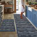 Kitchen Rugs Sets of 2-Non Slip Kitchen Mats for Floor-Thick Stain Resistant Vintage Kitchen Floor Mat Runner Carpet for Hallways Entryway Laundry Room Washable, Navy Blue 22"x59"+20"x32"