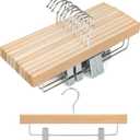 TOPIA HANGER 11.8'' Unfinished/ Natural Wooden Pants Skirt Hangers for Kids Baby Toddler Children, Extra Thick Chrome Hooks & Anti-Wrinkle Premium Flat Clips 10 Pack