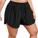 Women's Plus Size Drawstring Waist Swim Shorts Tie Front Track Shorts Bottoms Beachwear (XX-Large Plus, Black)