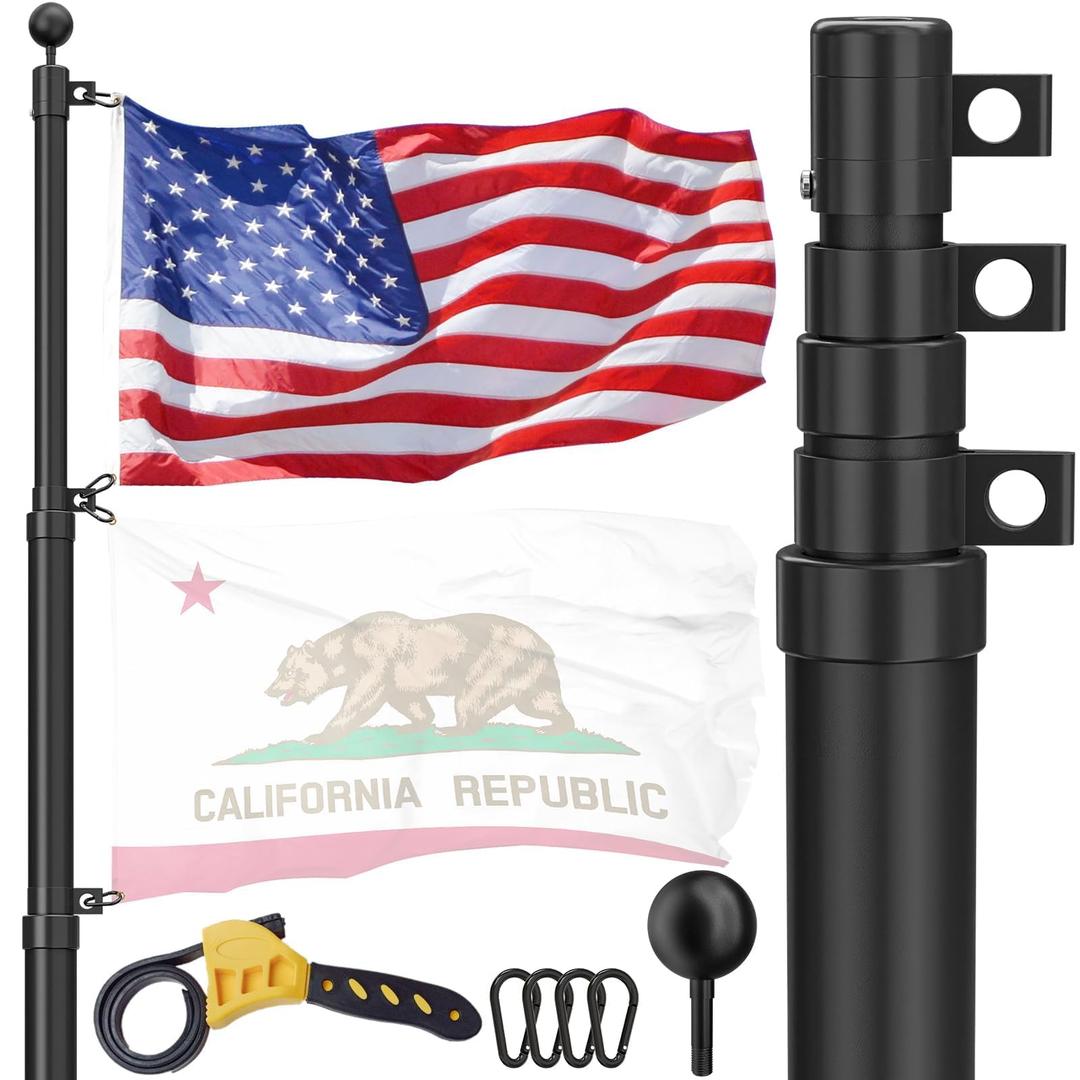 16 FT Telescoping Flag Pole, Heavy Duty Aerospace Aluminum Flagpole Kit