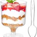 Zezzxu 5 oz Mini Dessert Cups with Spoons, 40 Pack Small Dessert Cups Plastic Footed Goblet Glasses for Serving Trifles, Appetizers, Puddings, Mousse, Parfait (5 oz (40 cups + 40 spoons))