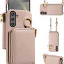 Wallet Case for Samsung Galaxy S25 Plus S25+ 5G with Shoulder Strap Ring Buckle, Luxury PU Leather Zipper Flip Organ Purse Card Holder Stand Full Body Cell Phone Cover for S25Plus 25S 25+ Khaki