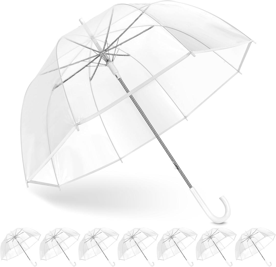Clear Bubble Umbrella Wedding, High-Visibility Transparent Rain Umbrellas Bulk, Windproof Large Clear Umbrella, Firm and Durable, Dome Umbrellas for Wedding Bride Groom Photography Golf Outdoor (8 Pack)
