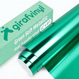 GIRAFVINYL Green Iron on Vinyl Heat Transfer, 12" X 8ft Metallic Foil Green HTV Vinyl for DIY T-Shirt, Bags, Garments