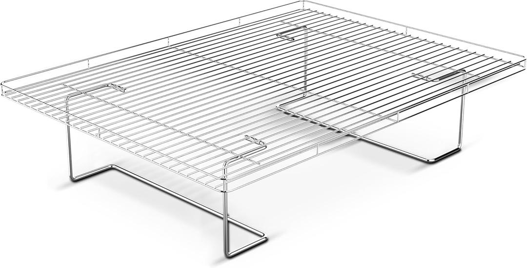 Flip-Free Crispmaster 1st Ever 4-Inch Elevated Roasting, Baking, and BBQ Rack for 360 Heat Stainless Steel Wings, Fries, Chicken, Veggies, Turkey for Oven, Grill, or Smoker 17 x 13