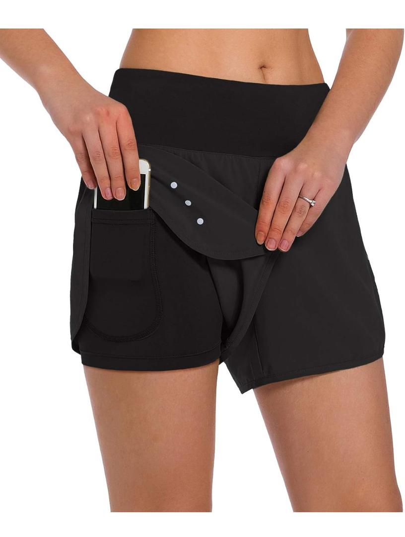 Ksmien Women's 2 in 1 Running Shorts - Lightweight Athletic Workout Gym Yoga Shorts Liner with Phone Pockets, Size Small