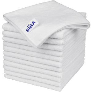 MR.SIGA Microfiber Cleaning Cloth, All-Purpose Microfiber Towels, Streak Free Cleaning Rags, Pack of 12, White, Size 32 x 32 cm (12.6 x 12.6 inch)