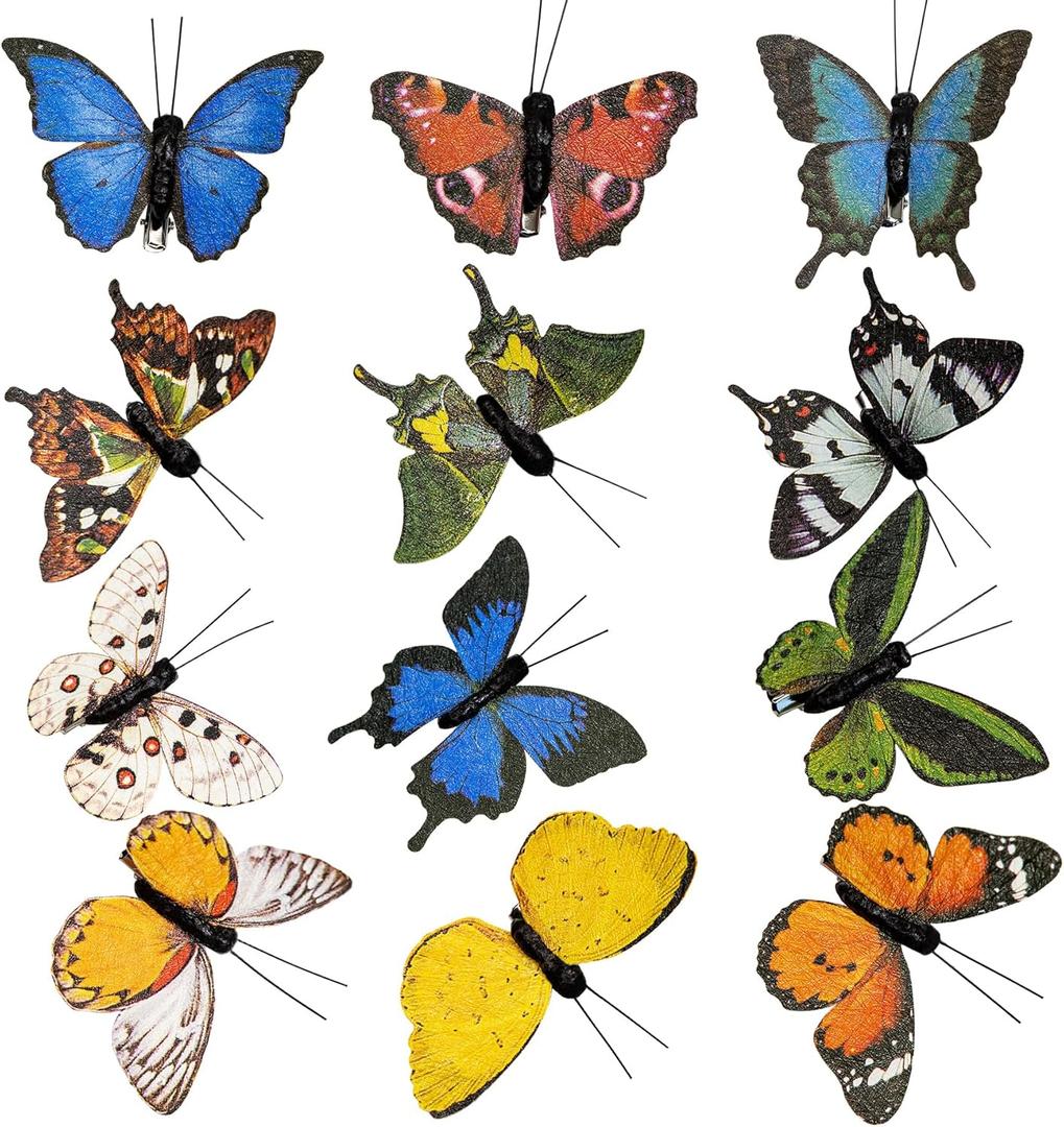Wonderland Series' Artificial Butterfly; Home Decoration; Garden Decoration;12pieces with Clip (D)