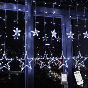 Blingstar Star Curtain Lights - 138 LED 12 Star Lights, 8.2ft Extendable, 8 Modes, Remote, Cool White