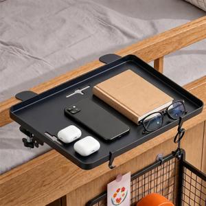 ISOHYET Bedside Shelf for Bunk Bed Top Bunk – Clip on Tray for College Dorm Essentials, Top Bunk Shelf with Cable Catch & Bedside Organizer, Dorm Storage, Floating Nightstand & Bed Tray, Black, 14.17"D x 10.04"W x 1.97"H