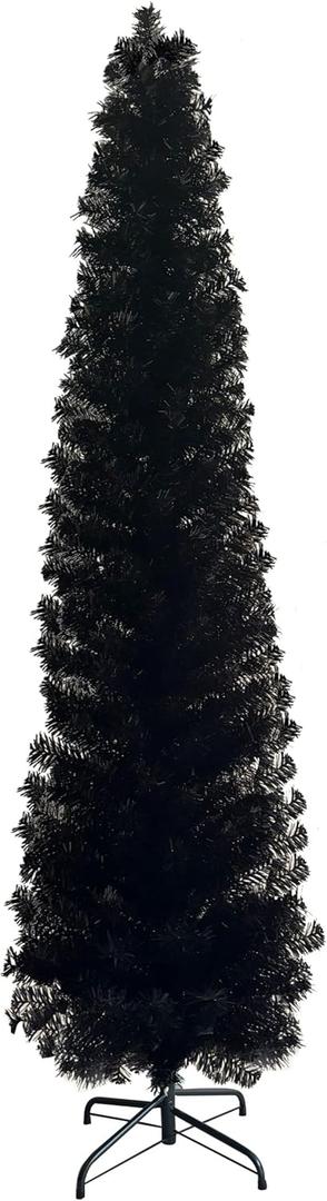 KTKDE 6ft Black Artificial Christmas Pencil Tree for Home, Office, Holiday Party Decoration, Metal Hinges & Base