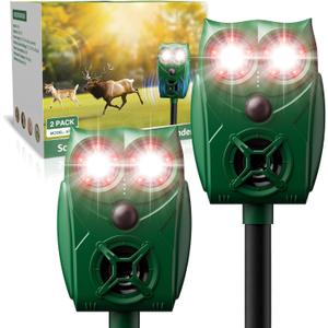 Solar-Powered Ultrasonic Animal Repellent with Motion Sensor, Waterproof Cat Deterrent with LED Flashing Lights, Perfect for Outdoor Yards, Effective to Repel Cats, Dogs, Coyotes, Raccoons, and Deer. (Green)