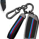 for BMW Key Fob Cover with Keychain, Carbon Fiber Metal Key Fob Case Fit for BMW 2025 2026 New X5 X7 7 iX X6 i5 M60 i7 Series, Full Protection Car Key Cover Shell Accessories for Man and Woman