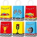 Nezyo 24 Pieces Race Car Party Favor Bags Car Birthday Party Supplies Goodie Gift Treat Bags with Handles for Checkered Flag Race Theme Two Fast Birthday Decorations Boy Gifts (24 Count (Pack of 1))