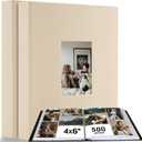 Photo Album 4x6 500 Pockets 2pcs, Large Capacity Picture Book for Photos with Front Window, Leather Cover Photo Album Book for Family Baby Kids Wedding Travel Birthday Pictures, Beige