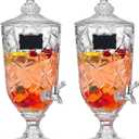 Zhehao 2 Pcs Drink Dispensers for Parties 1.3 Gallon Glass Beverage Dispenser Clear Vintage Crystal Iced Beverage Dispenser with Spigot and 2 Wooden Chalkboard Wide Mouth Beverage Server for Bar Home