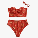 ZAFUL Women Ribbed Keyhole Tied High Waisted Bikini Spaghetti Straps Two Pieces Swimsuit Bathing Suit XL