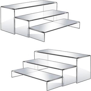6 Pcs Large Acrylic Display Risers, 12" Large Risers Display Stands, 2 Sets Thickened to 0.19" Clear Rectangular Display Shelf for Figures, Jewelry, Perfume, Showcase, Collectibles, Dessert