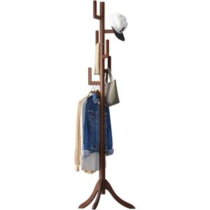 Coat Rack Freestanding, Bamboo Cactus Coat Stand, Adjustable Height Wooden Coat Tree with 6 Hooks, kids coat rack, Used In The Bedroom Living Room, Office To Hang Clothes, Hats, Bags (Brown)