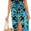 Women's Beach Dress Summer Maxi Sundress Strapless Hawaiian Cover Ups Asymmetrical Wrap Dresses,XL