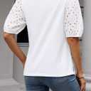 SOFIA'S CHOICE Women's Puff Short Sleeve Tops Eyelet Embroidered Blouses Dressy Work Shirts White Small (White, M)